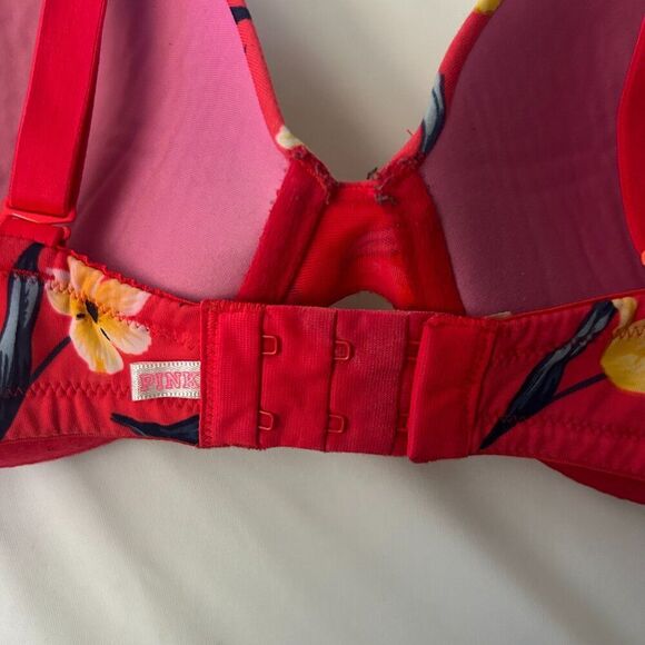 VS PINK Wear Everywhere Push Up Bra Red Floral Print 38D Adjustable Strap - Picture 6 of 8